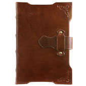 brown leather journal with latch fastening
