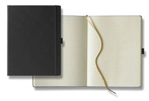 inside and outside views of graph paper journal with ribbon page marker