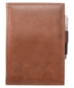 saddle brown leather journal with stitched edges