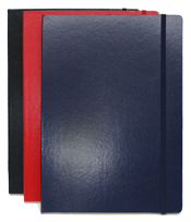 red, blue and black large hardbound journal notebooks