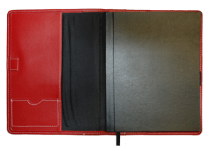 red saddle-stitched refillable journal