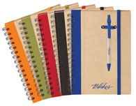 natural-colored recycled cardboard journals with colored fabric trim